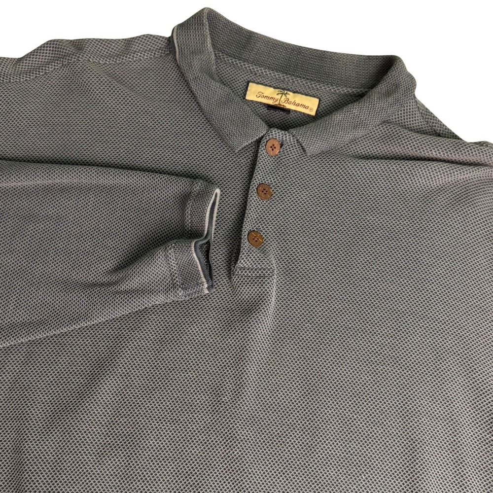 Tommy Bahama Mens XL Polo Shirt Blue Gray Silk Cotton Long Sleeve Textured